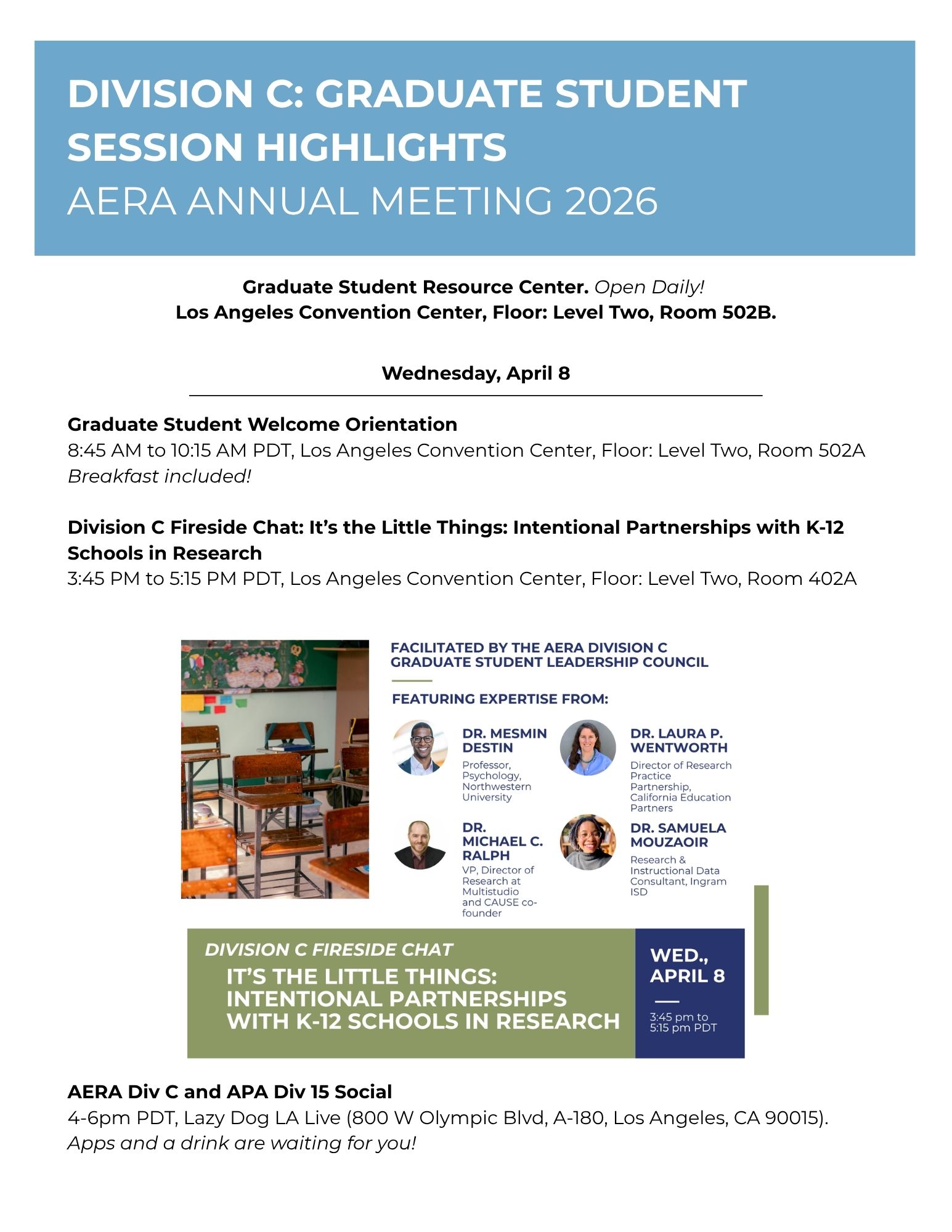 GSC AERA DIVISION C ANNUAL MEETING SESSION SCHEDULE- Grad Students